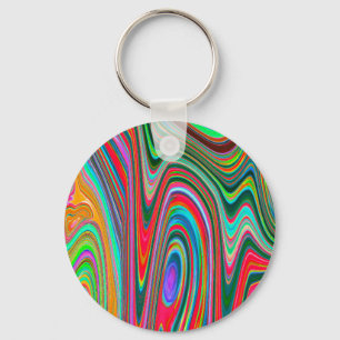 Trippy Red, Green and Blue Abstract Groovy Art Key Ring