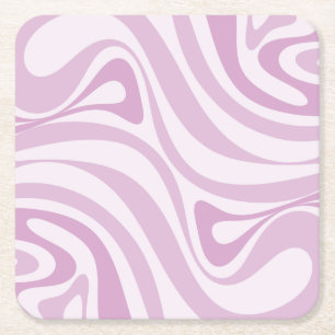 Trippy Retro Abstract Swirl Pattern Lilac Pastel Square Paper Coaster