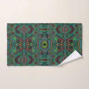 Trippy Retro Black and Lime Green Abstract Pattern Hand Towel