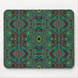 Trippy Retro Black and Lime Green Abstract Pattern Mouse Mat