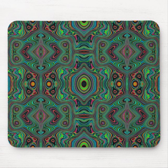 Trippy Retro Black and Lime Green Abstract Pattern Mouse Mat (Front)
