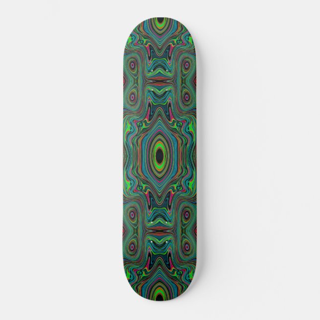 Trippy Retro Black and Lime Green Abstract Pattern Skateboard (Front)