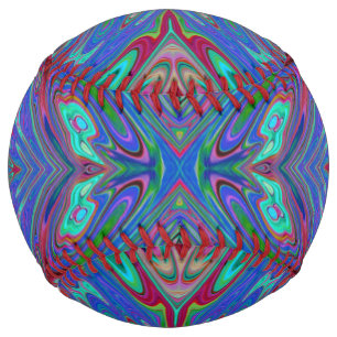 Trippy Retro Blue and Red Abstract Butterfly Softball