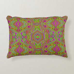 Trippy Retro Chartreuse Magenta Abstract Pattern Decorative Cushion