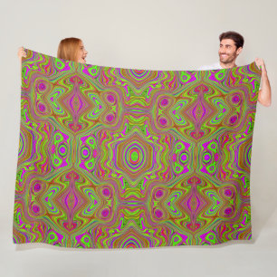 Trippy Retro Chartreuse Magenta Abstract Pattern Fleece Blanket