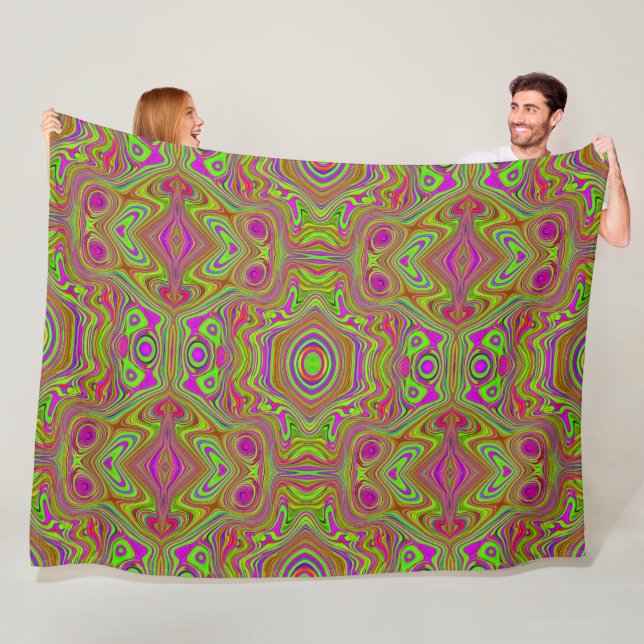 Trippy Retro Chartreuse Magenta Abstract Pattern Fleece Blanket (In Situ)