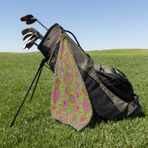 Trippy Retro Chartreuse Magenta Abstract Pattern Golf Towel