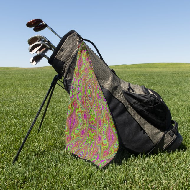 Trippy Retro Chartreuse Magenta Abstract Pattern Golf Towel (Green)
