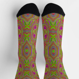 Trippy Retro Chartreuse Magenta Abstract Pattern Socks