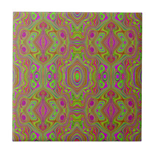 Trippy Retro Chartreuse Magenta Abstract Pattern Tile
