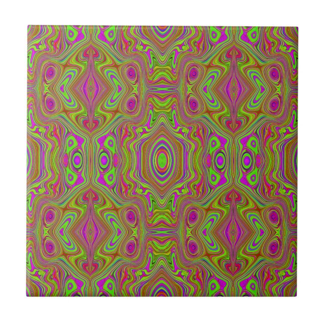 Trippy Retro Chartreuse Magenta Abstract Pattern Tile (Front)
