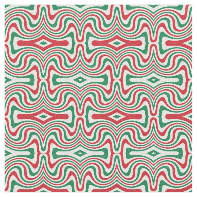 Trippy Retro Groovy Squiggly Christmas Pattern Fabric (Close Up)