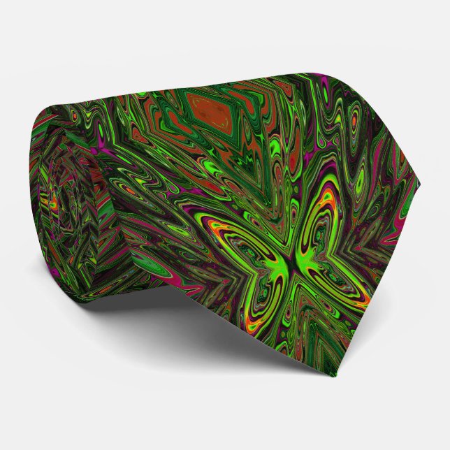 Trippy Retro Lime Green Abstract Butterfly Tie (Rolled)