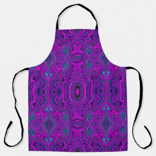 Trippy Retro Magenta and Black Abstract Pattern Apron