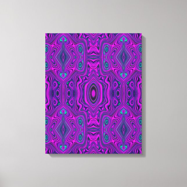 Trippy Retro Magenta and Black Abstract Pattern Canvas Print (Front)