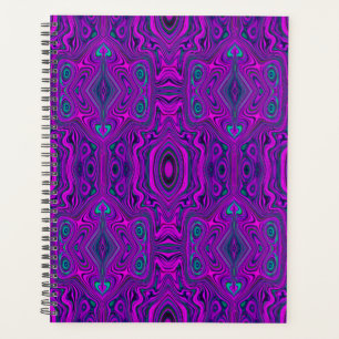 Trippy Retro Magenta and Black Abstract Pattern Planner