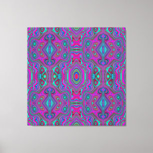Trippy Retro Magenta, Blue and Green Abstract Canvas Print