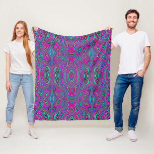 Trippy Retro Magenta, Blue and Green Abstract Fleece Blanket