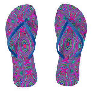 Trippy Retro Magenta, Blue and Green Abstract Flip Flops