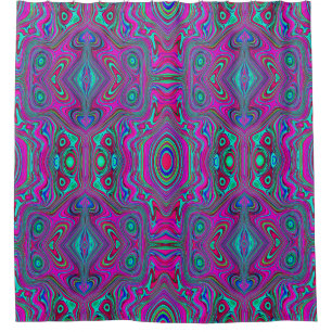 Trippy Retro Magenta, Blue and Green Abstract Shower Curtain