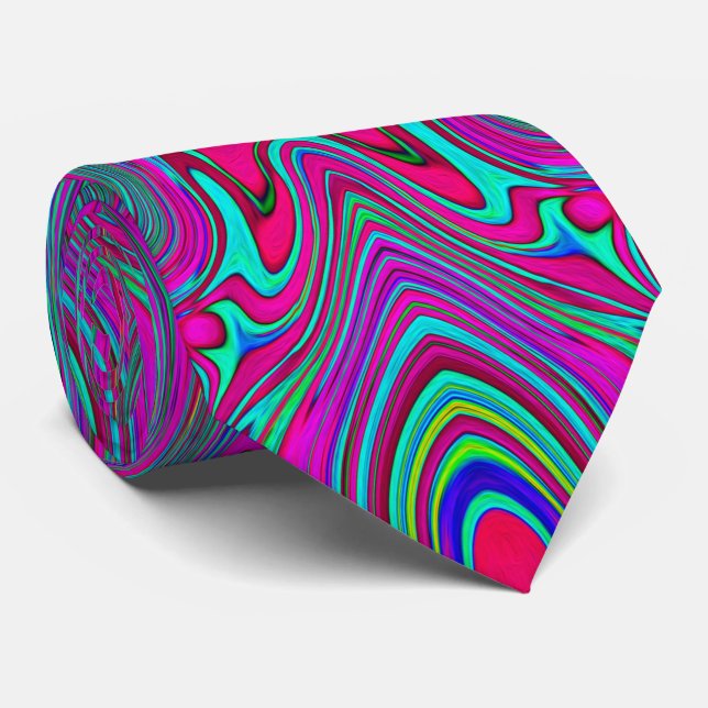 Trippy Retro Magenta, Blue and Green Abstract Tie (Rolled)