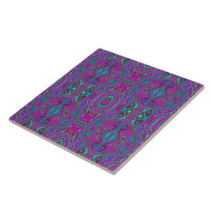 Trippy Retro Magenta, Blue and Green Abstract Tile