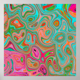 Trippy Retro Orange and Aqua Groovy Abstract Art Poster