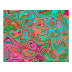 Trippy Retro Orange and Aqua Groovy Abstract Art Poster