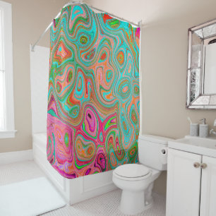 Trippy Retro Orange and Aqua Groovy Abstract Art Shower Curtain