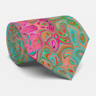 Trippy Retro Orange and Aqua Groovy Abstract Art Tie
