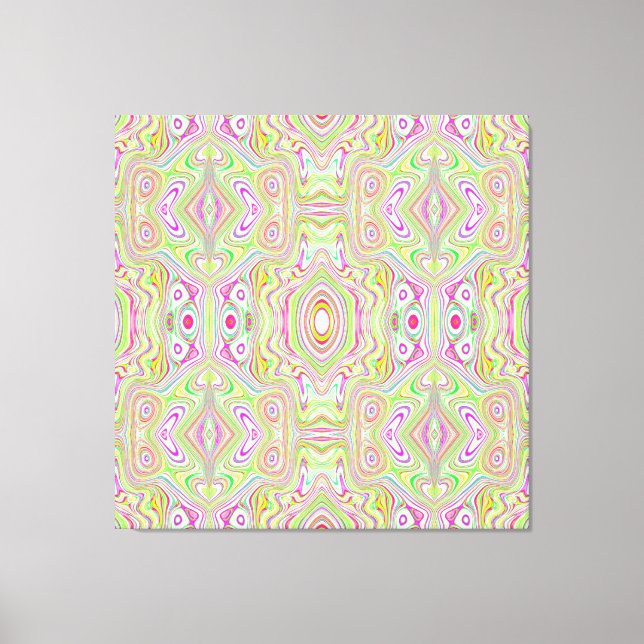 Trippy Retro Pink and Lime Green Abstract Pattern Canvas Print (Front)