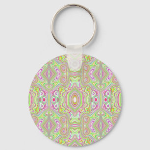 Trippy Retro Pink and Lime Green Abstract Pattern Key Ring