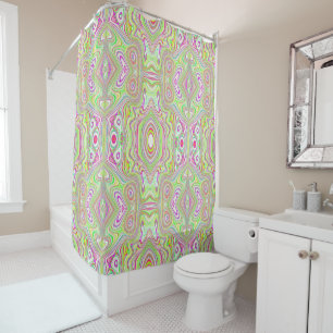 Trippy Retro Pink and Lime Green Abstract Pattern Shower Curtain