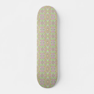 Trippy Retro Pink and Lime Green Abstract Pattern Skateboard