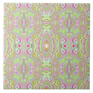 Trippy Retro Pink and Lime Green Abstract Pattern Tile