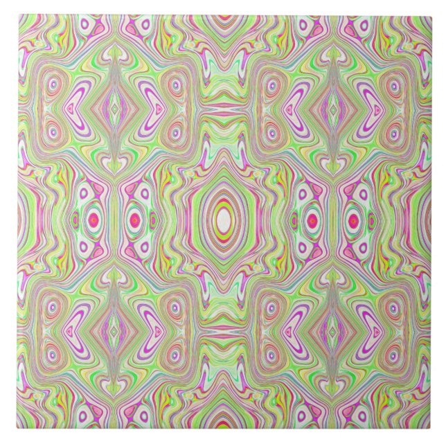 Trippy Retro Pink and Lime Green Abstract Pattern Tile (Front)