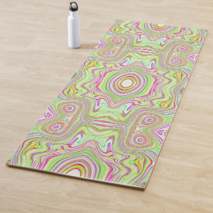 Trippy Retro Pink and Lime Green Abstract Pattern Yoga Mat