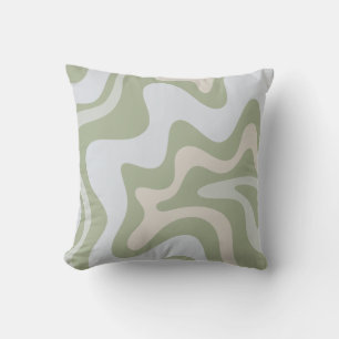 Trippy Retro Sage Green Swirls Abstract Pattern Cushion
