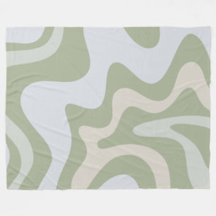 Trippy Retro Sage Green Swirls Abstract Pattern Fleece Blanket