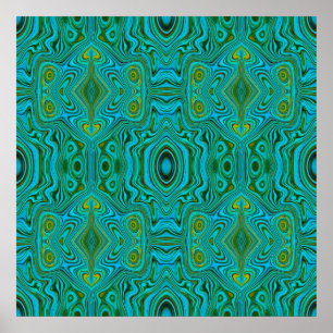 Trippy Retro Turquoise Chartreuse Abstract Pattern Poster