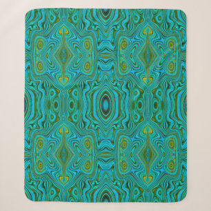 Trippy Retro Turquoise Chartreuse Abstract Pattern Sherpa Blanket