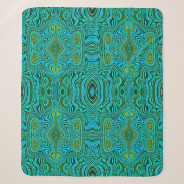 Trippy Retro Turquoise Chartreuse Abstract Pattern Sherpa Blanket (Front)