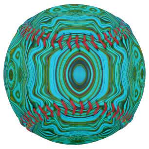 Trippy Retro Turquoise Chartreuse Abstract Pattern Softball