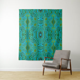 Trippy Retro Turquoise Chartreuse Abstract Pattern Tapestry