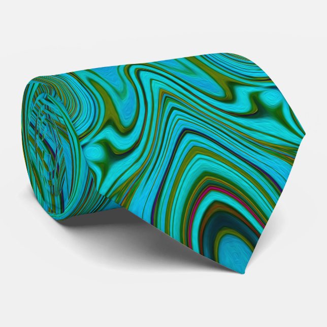Trippy Retro Turquoise Chartreuse Abstract Pattern Tie (Rolled)