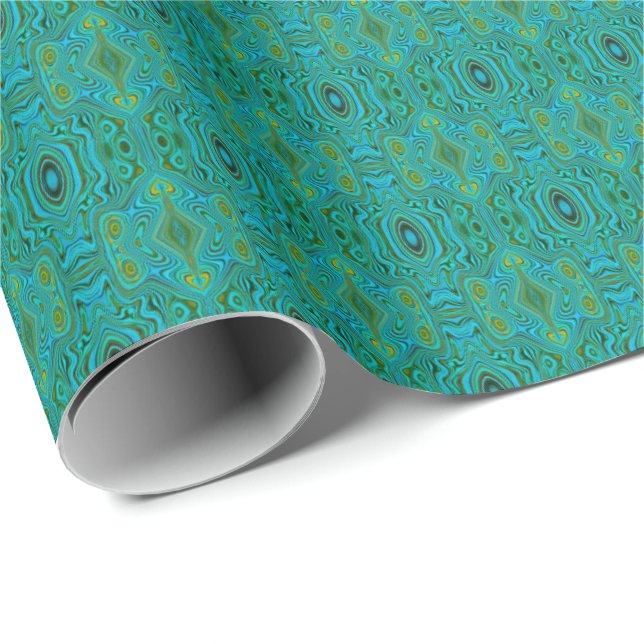 Trippy Retro Turquoise Chartreuse Abstract Pattern Wrapping Paper (Roll Corner)