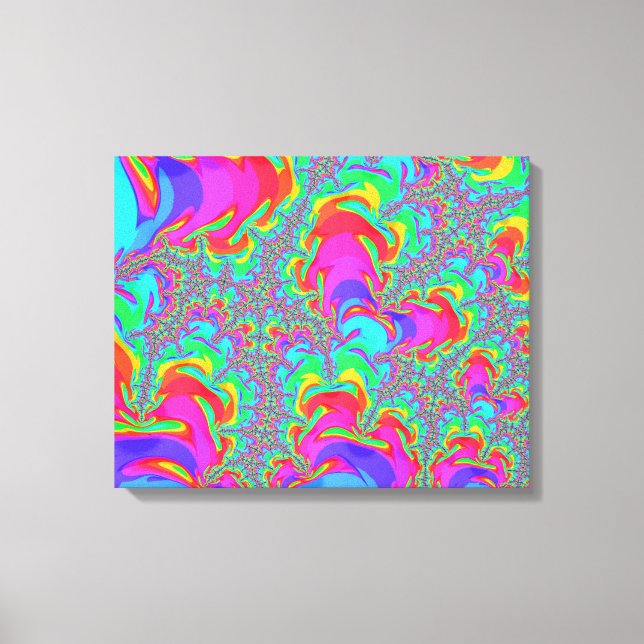Trippy Retro Vibrant Neon Rainbow Fractal Art Canvas Print (Front)