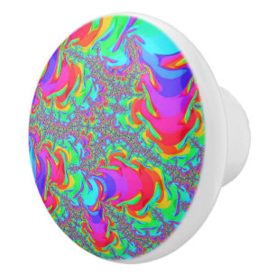 Trippy Retro Vibrant Neon Rainbow Fractal Art Ceramic Knob