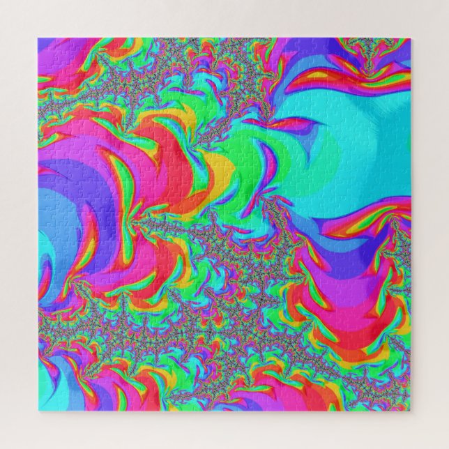 Trippy Retro Vibrant Neon Rainbow Fractal Art Jigsaw Puzzle (Vertical)