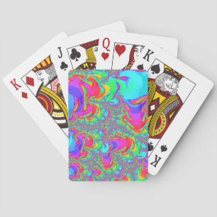 Trippy Retro Vibrant Neon Rainbow Fractal Art Playing Cards